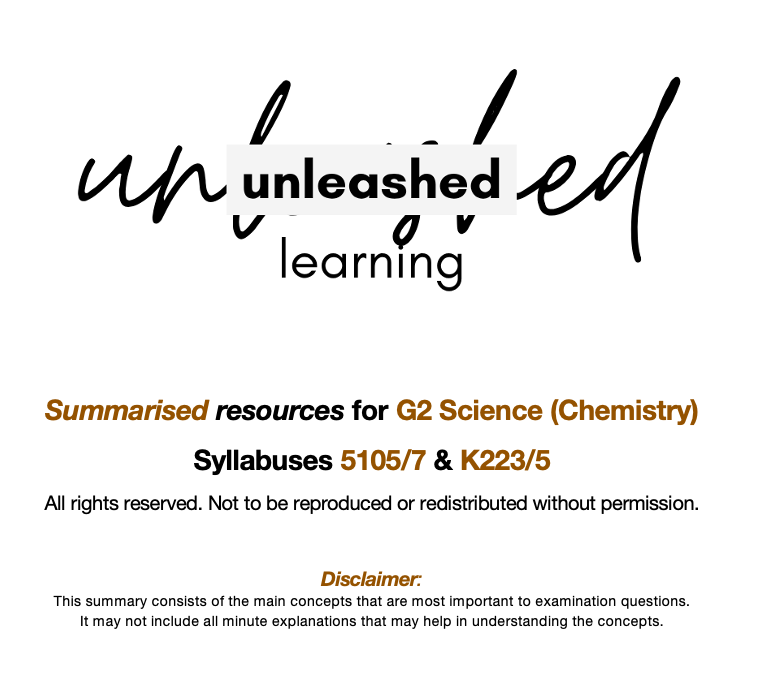 Summary for G2 Science (Chemistry) (Syllabuses 5105/7 or K223/5) [SOFTCOPY]