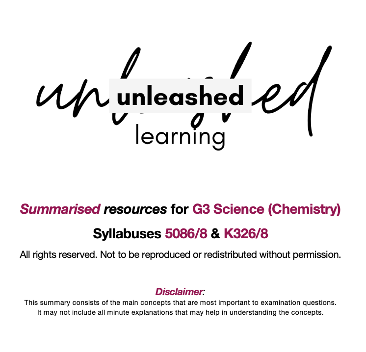 Summary for G3 Science (Chemistry) (Syllabuses 5086/8 or K326/8) [SOFTCOPY]